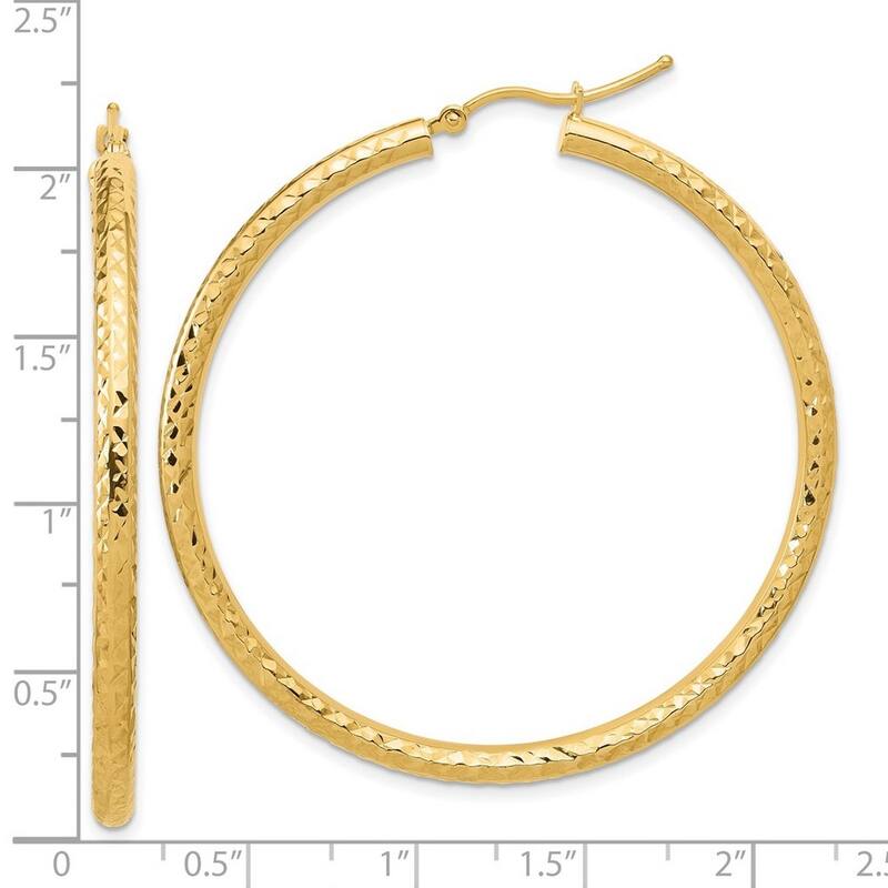 Curata 14k Yellow Gold Sparkle Cut Round Hoop Earrings - 50x50mm