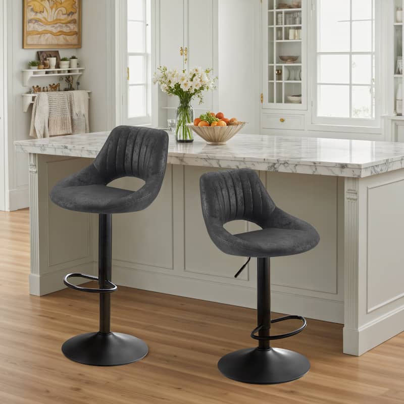 Retro Adjustable Swivel Barstool (Set of 2) - BLACK