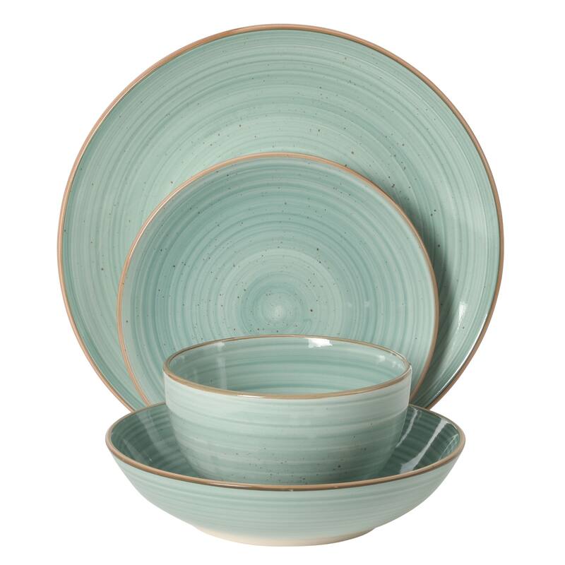 Gibson Home Stonebury 16 Piece Plates and Bowls - Handpainted Stoneware Dinnerware Set - Service for 4