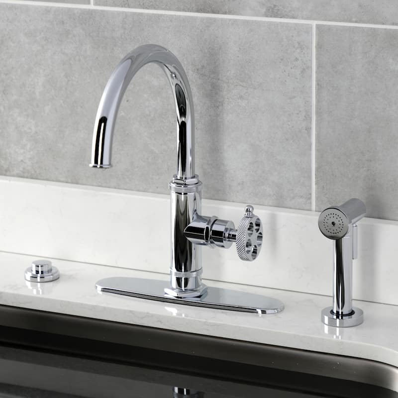 Kingston Brass Webb Single-Handle 1-Hole Deck Mount Kitchen Faucet with Knurled Handle and Brass Side Sprayer