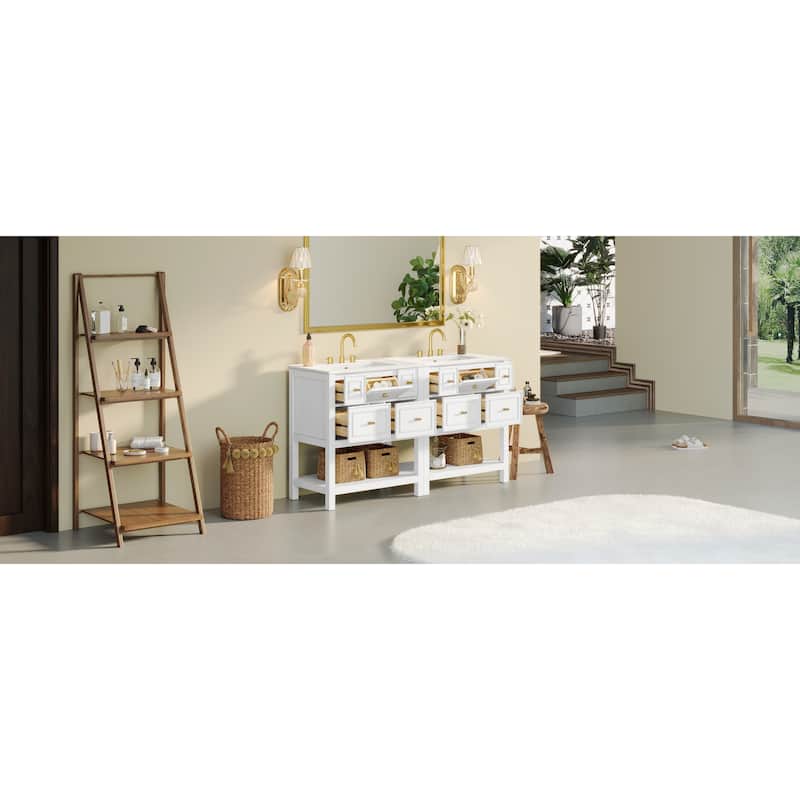 60'' Bathroom Vanity With Ceramic Sink Combo, Free Standing Single Vanity Set With 5 Drawers,Solid Wood FrameStorage Cabinet