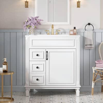 30" Bathroom Vanity with Ceramic Sink - Compact Bathroom Sink Cabinet