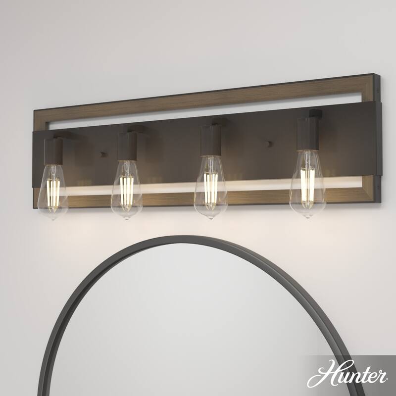 Hunter Woodburn Vanity Wall Light - Modern Farmhouse, Transitional, Rustic - Damp Rated! - 33" - 4 Light - Noble Bronze