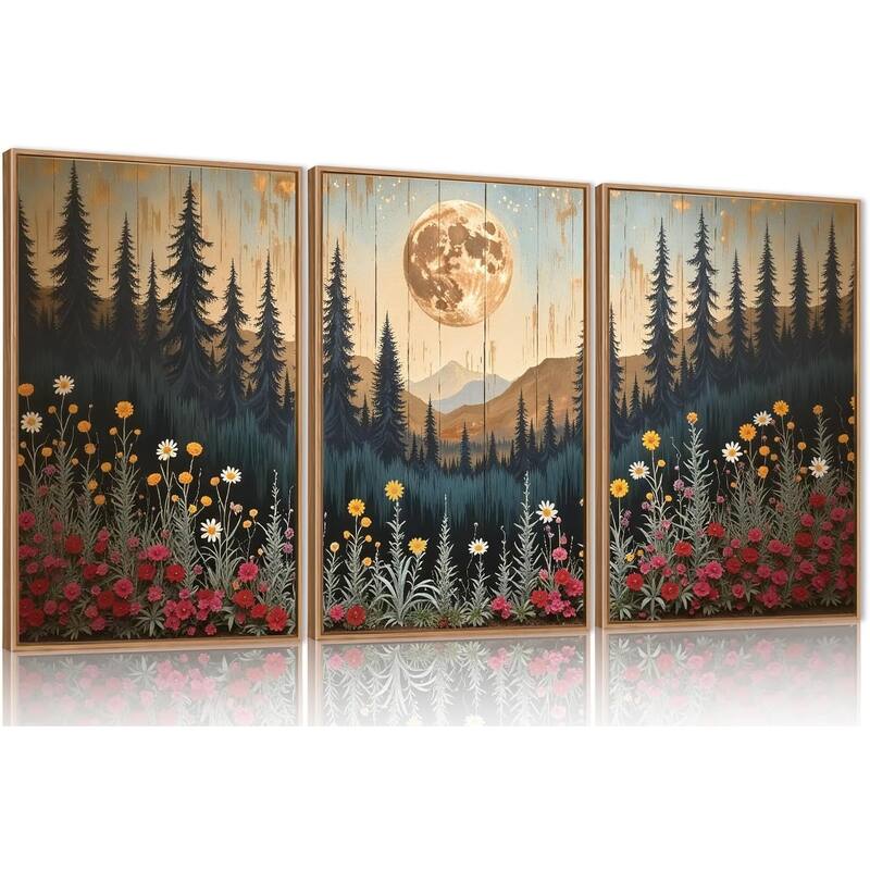 Wildflower Forest Mountain Wall Decor, Nature Pine Tree - 16 x 24