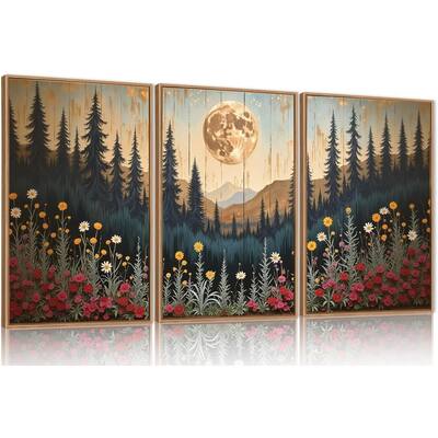 Wildflower Forest Mountain Wall Decor, Nature Pine Tree