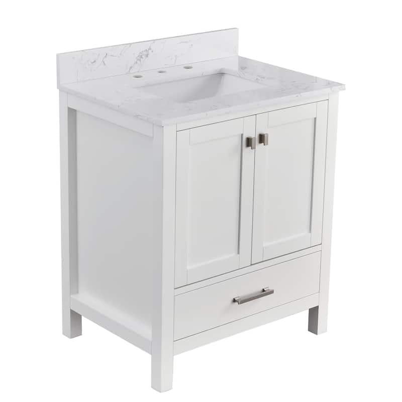 StarrySky 30 inch Undermount Single Sink Bathroom Vanity with Engineered Carrara Marble Top