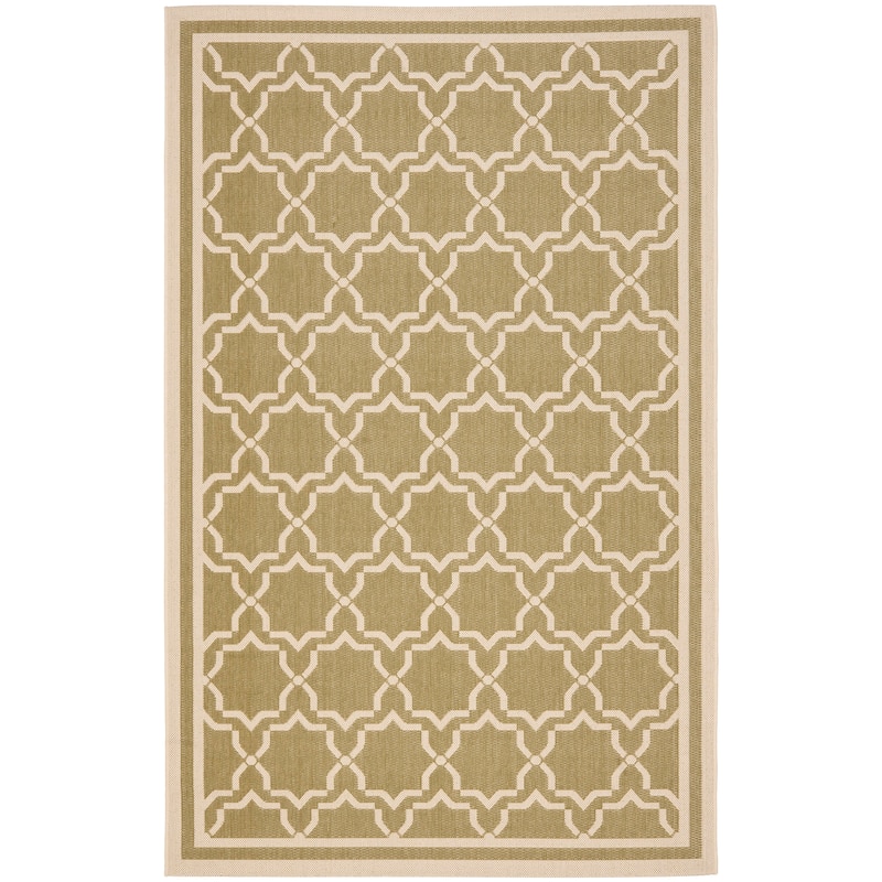 SAFAVIEH Courtyard Gulsin Indoor/ Outdoor Waterproof Patio Backyard Rug - 4' x 5'7" - Green/Beige