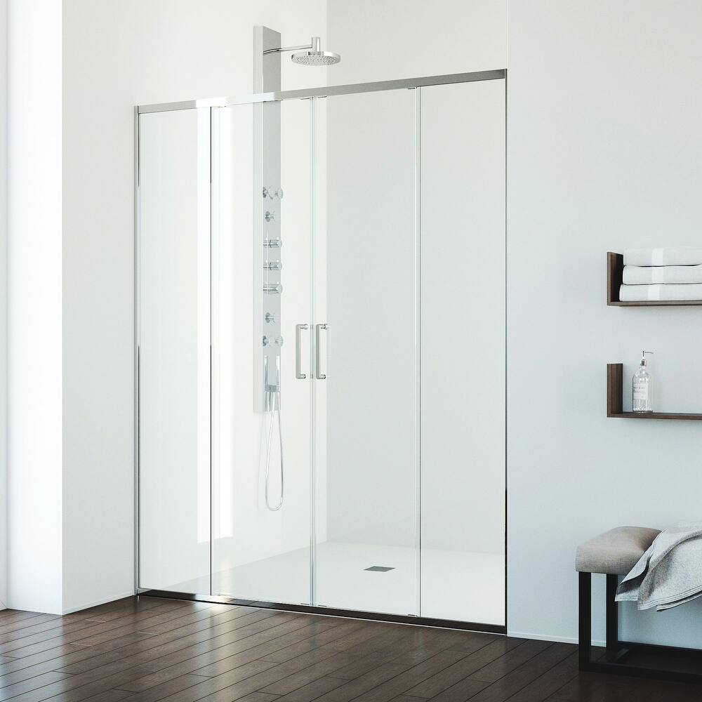 VIGO Paloma 56 to 60 in. W x 74 in. H Semi-Frameless Double-Sliding Shower Door with Clear Tempered Glass