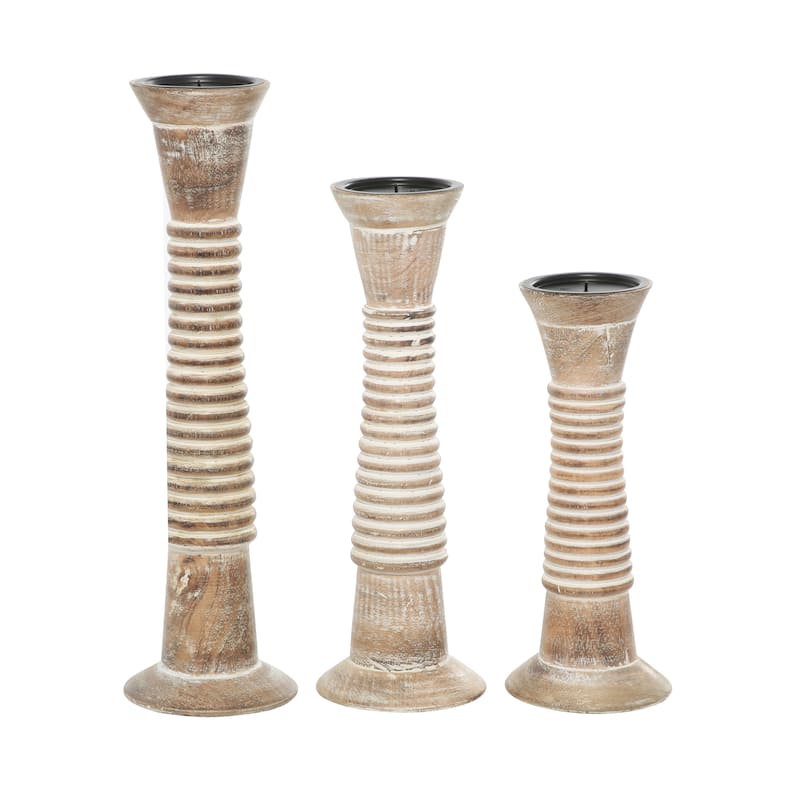 Wood Candle Holder - Set of 3 Brown - Roche River Decor - 5"W x 5"L x 18"H