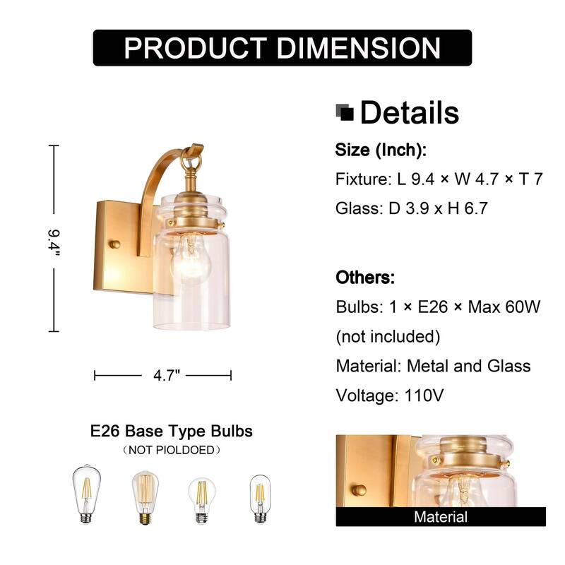 Anastasia Single Light Clear Glass Jar Shade Wall Sconce