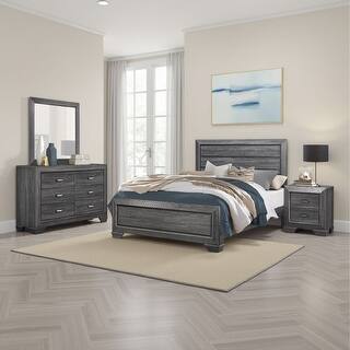 Sia 4 Pc Full Size Bedroom Set, Panel Design, Gray Faux Wood Veneer ...