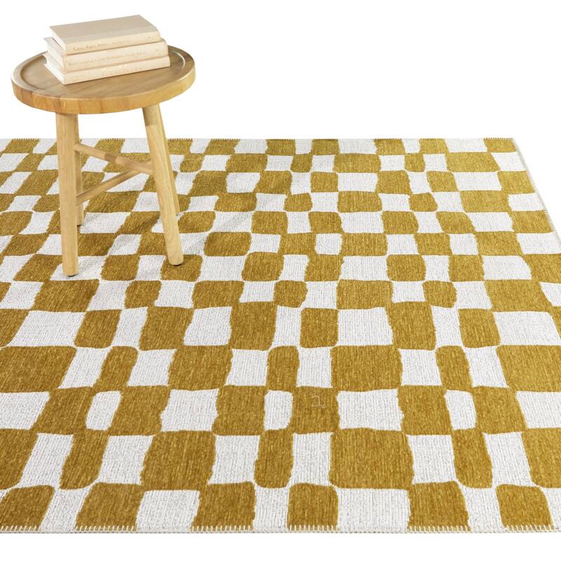 Straker Abstract Checkered Indoor/Outdoor Area Rug - 7'10" x 10' - Yellow