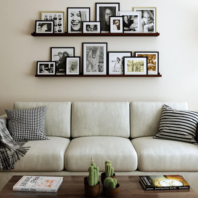 Walnut Picture Ledge, Vinyl Display Shelf, Wood Floating Shelf (Set of 2)