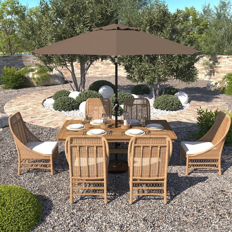 California Umbrella 9' Round Crank Lift Push Button Tilt Bronze Aluminum Patio Umbrella Sunbrella