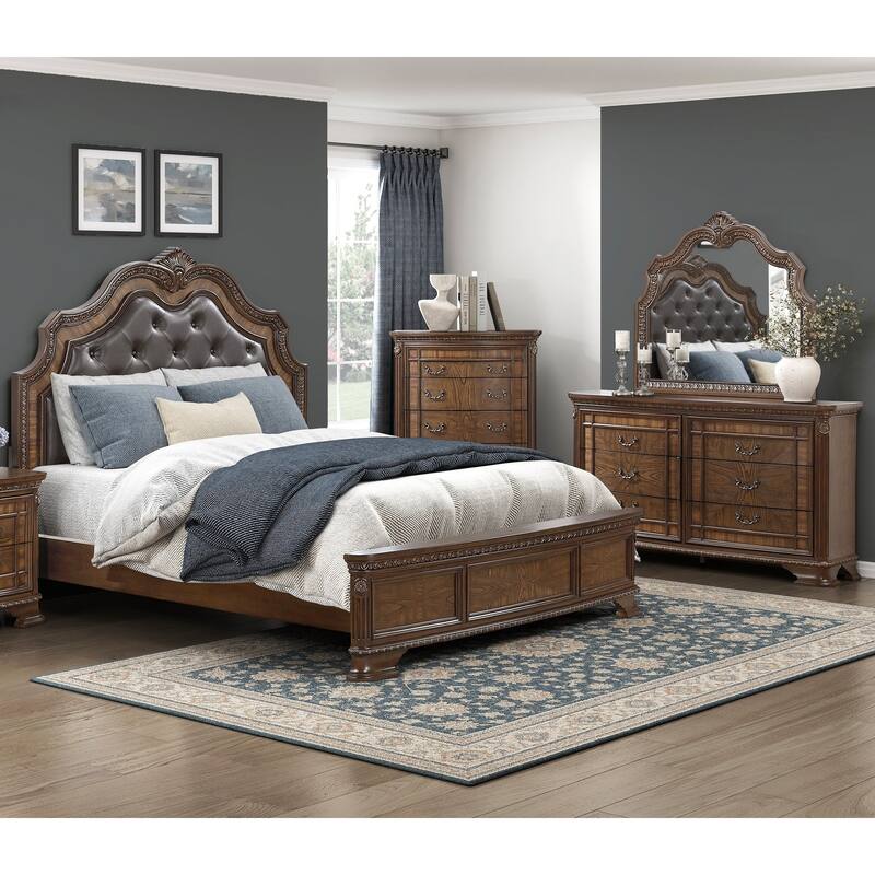 Elegant Design Formal Bedroom Set 4pc Bed Dresser Mirror Chest Furniture