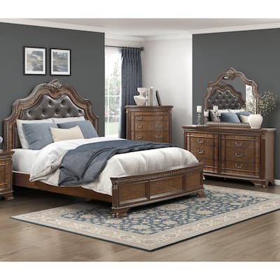 Elegant Design Formal Bedroom Set 4pc Bed Dresser Mirror Chest Furniture