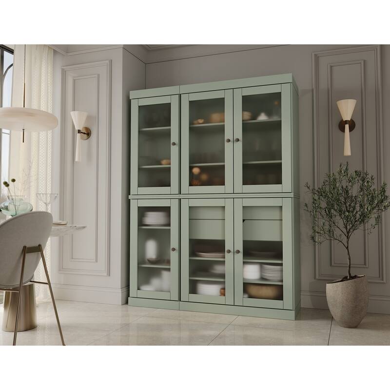 100% Solid Wood 48.5" Pantry Cabinet with Frosted Glass Doors and 2-Drawers