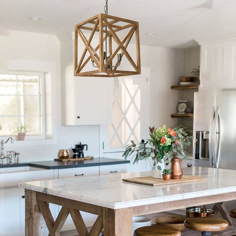 Rectangular Wood & Metal Pendant Light