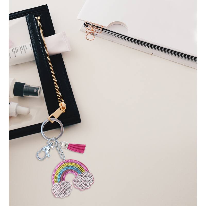 Aqua79 Unicorn Keychain - Rainbow Sparkling Rhinestones with Tassel - 2.5 x 2.25 x 0.3 inches