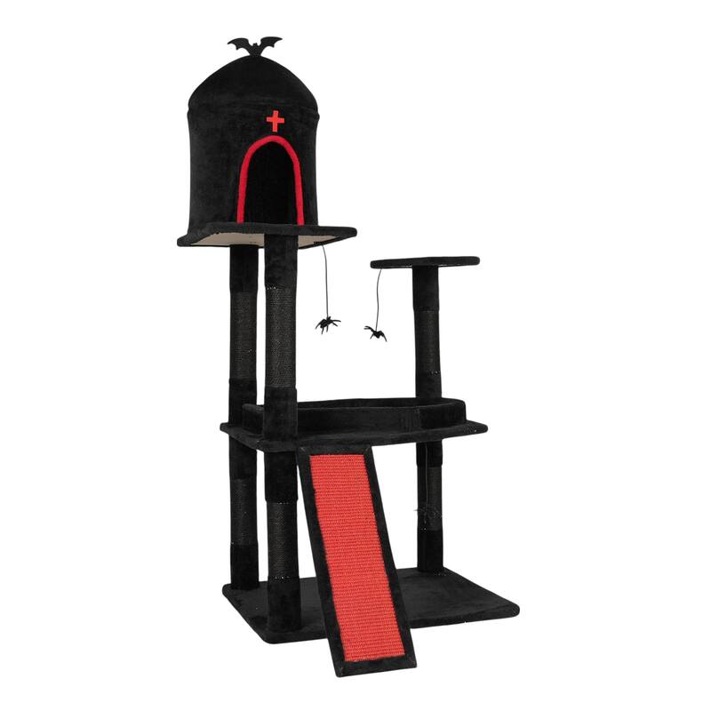 53" Gothic Cat Tree with Coffin Bed, Condo, Scratching Posts & Toys - 31.5 x 32.3 x 53.5 In