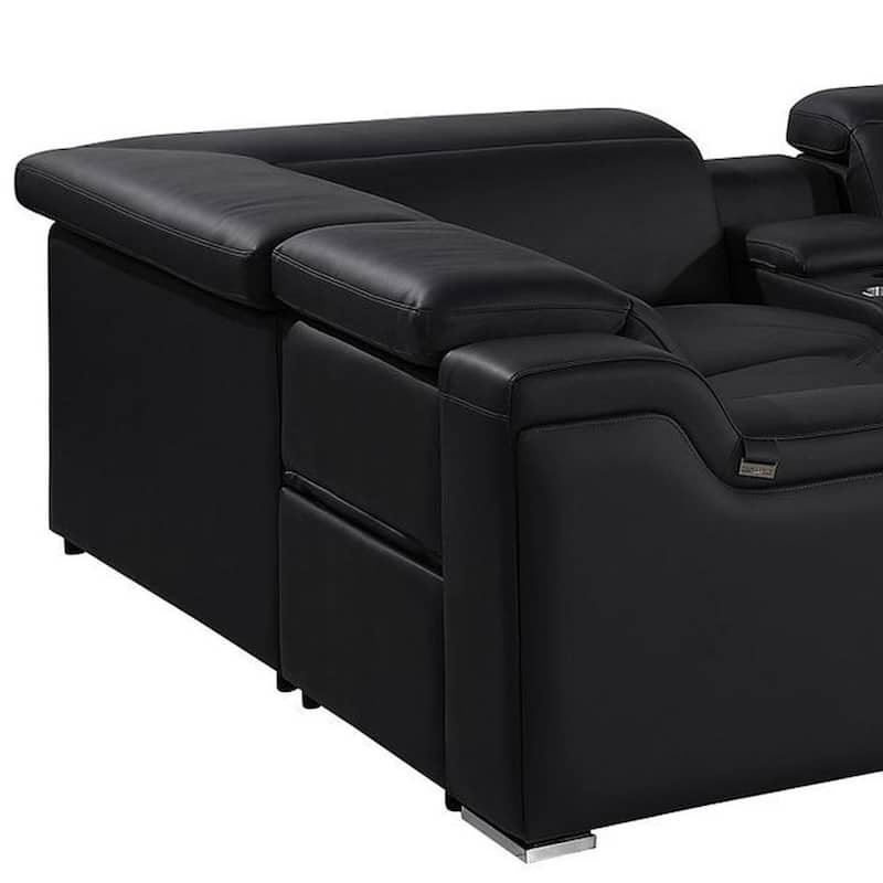 HomeRoots Black Italian Leather Power Reclining U Shaped Eight Piece Corner Sectional With Console