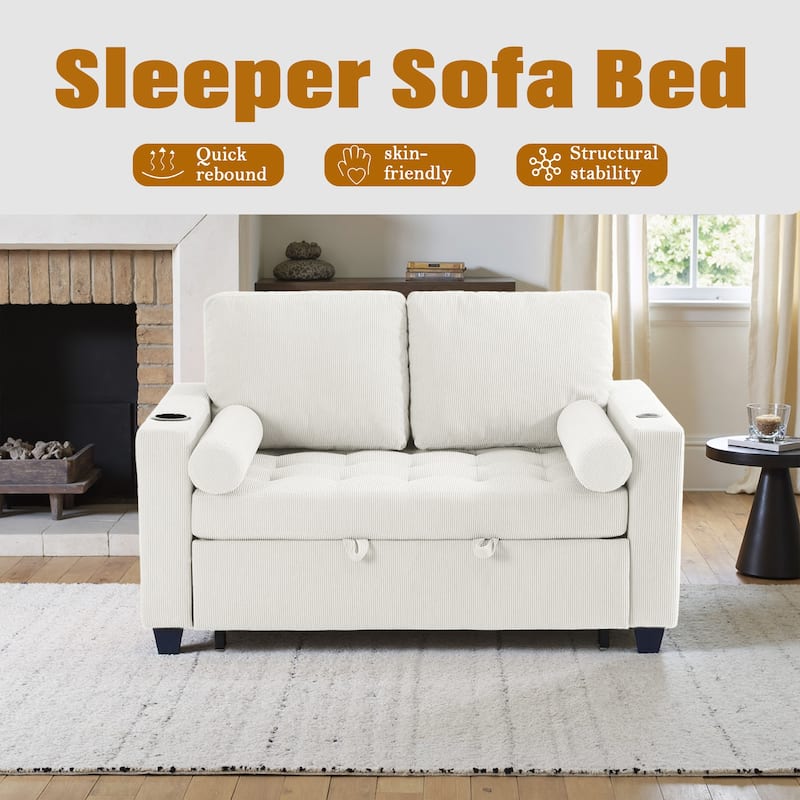 Set of 2 Corduroy Convertible Sleeper Chairs Pull-Out Chair Beds with Adjustable Recline