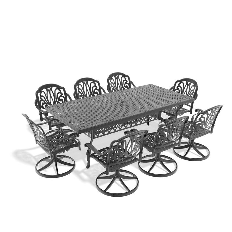 9-Piece Aluminum Rectangular Outdoor Patio Dining Set, 8 Cushioned Swivel Chairs, Table, All-Weather Frames
