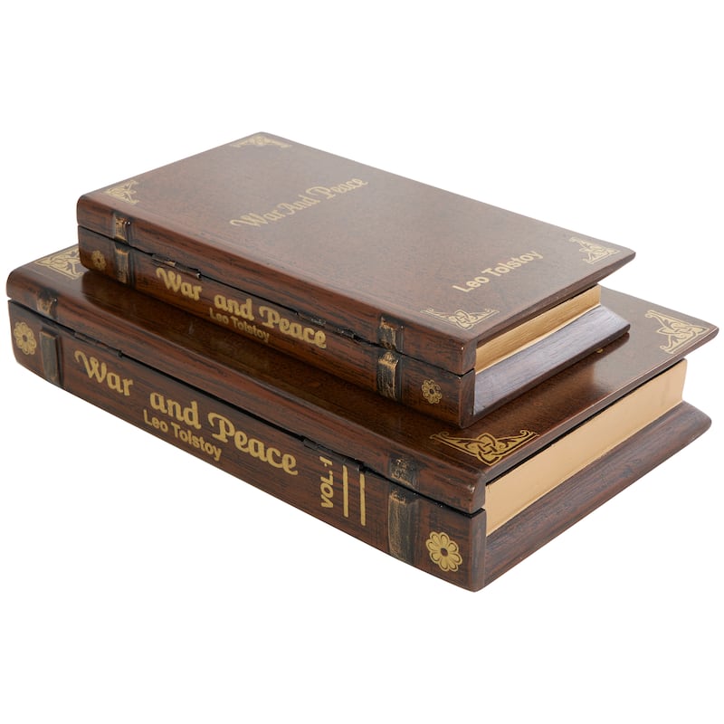 Blue, Green, Brown or Red Wooden Storage Faux Book Box (Set of 2)