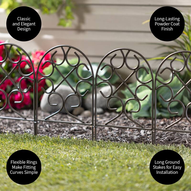 Scrollwork Wrought Iron Edging with Ground Stakes and Gunmetal Finish