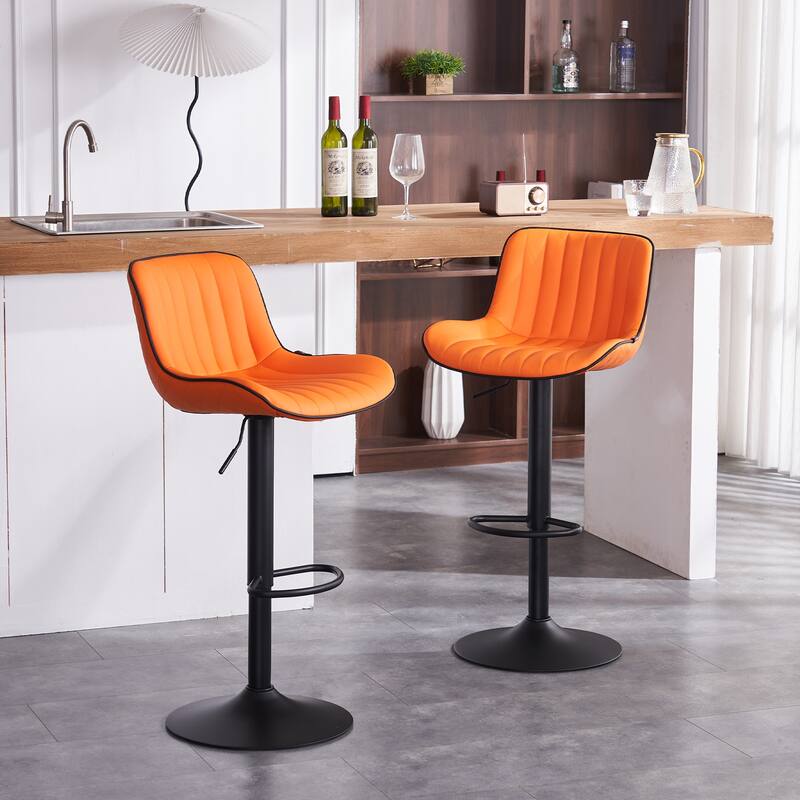 Bar Stools Set of 2 Counter Height Adjustable with Backrest Bar Chairs for Kitchen Island - Orange
