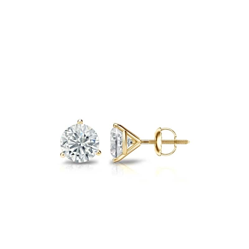 Auriya 14k Gold Lab Grown Round Diamond Stud Earrings 0.50 to 5.00 ct. tw. 3-Prong Screw-Back (F-G VS) - Yellow - 0.75 ct. tw.