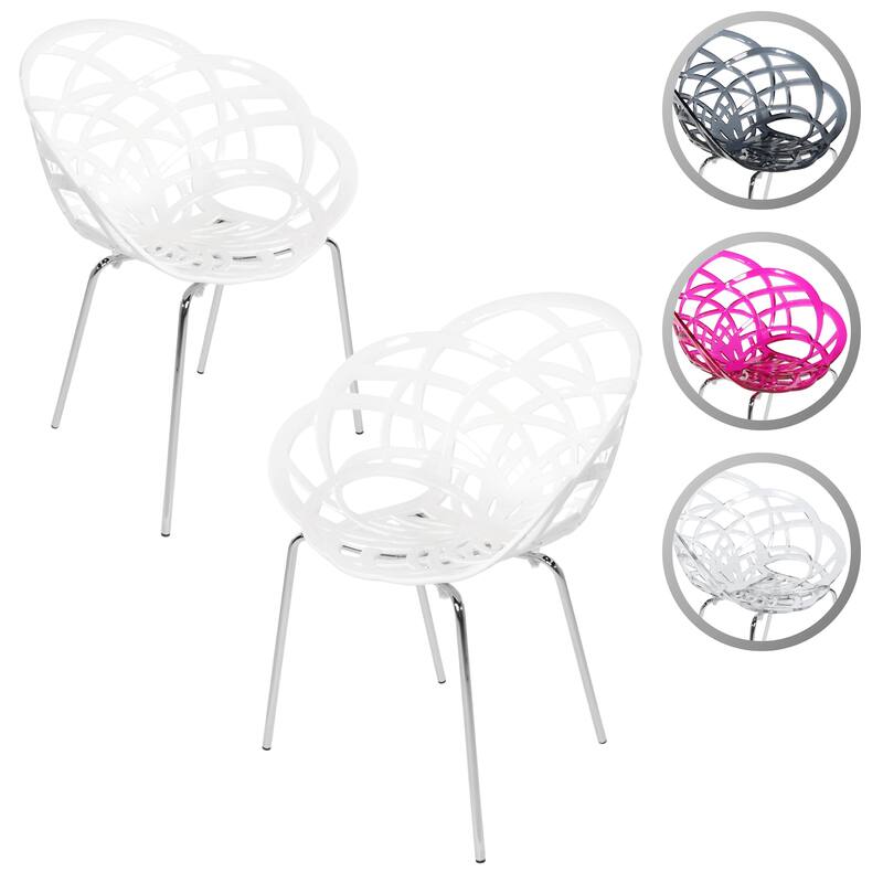 Furnish Theory Fleur-ML Stackable Dining Armchairs Arm Chairs Anti-UV Polycarbonate Shell & Chrome-Plated Steel Legs (Set of 2)