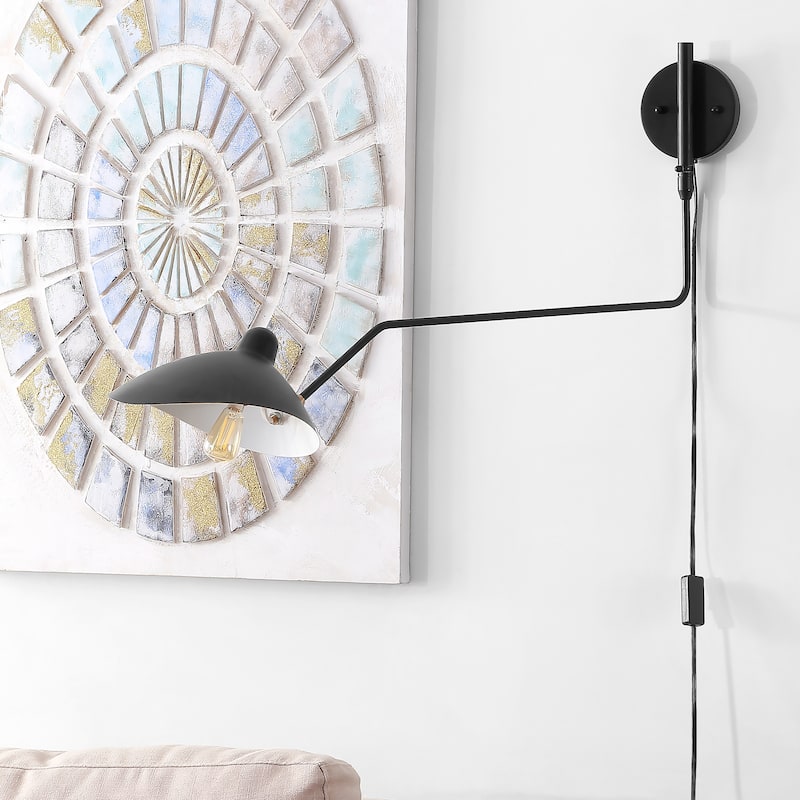 Frank 35" Iron Retro Swing LED Wall Sconce, White by JONATHAN Y - One