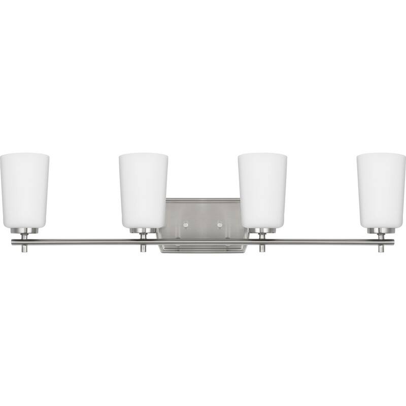 Adley Collection Four-Light Brushed Nickel Etched Opal Glass New Traditional Bath Vanity Light - 32 in x 6 in x 7.625 in