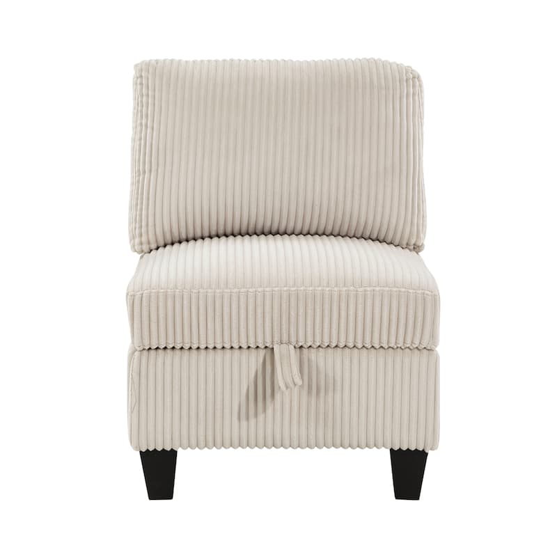 Ellene Modular Armless Chair With Storage, Soft Beige Corduroy