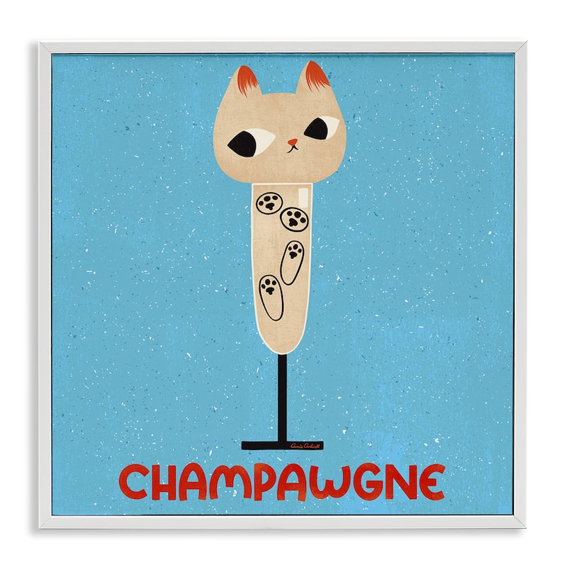 Stupell Champawgne Feline Wine Framed Giclee Art Design By Carrie Cantwell - 24 x 24 - White