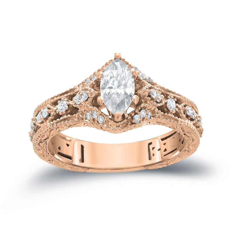 Auriya 14k Gold 4/5ctw Vintage Antique Marquise Diamond Engagement Ring - 4 - Rose