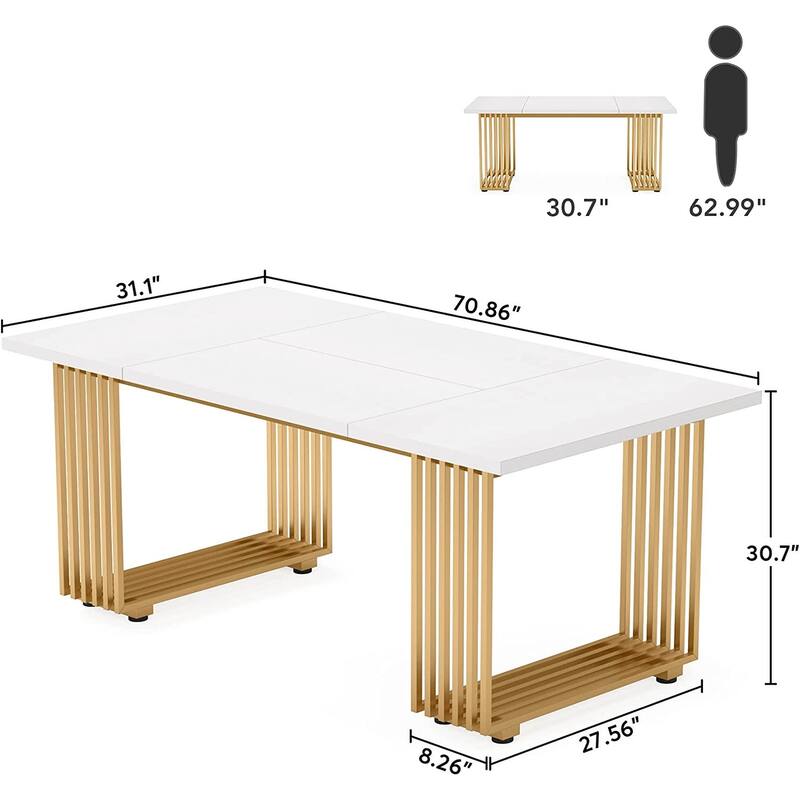 Modern Dining Table for 6-8 People, 70.8 Inches White Kitchen Table