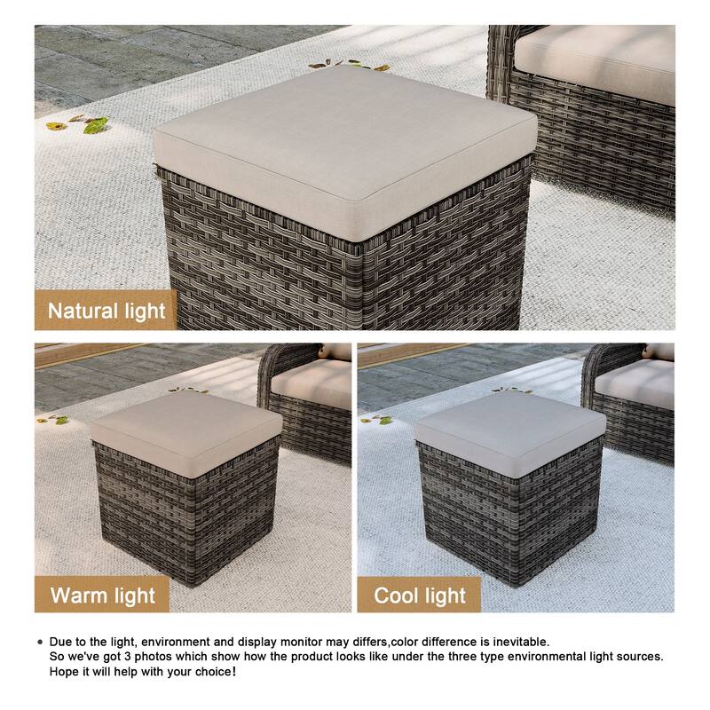 Outdoor Patio PE Wicker Ottoman with Cushion