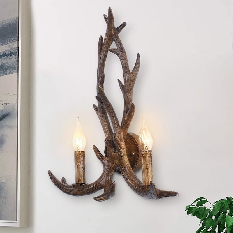 Rustic 2-light Antler Wall Light - Brown