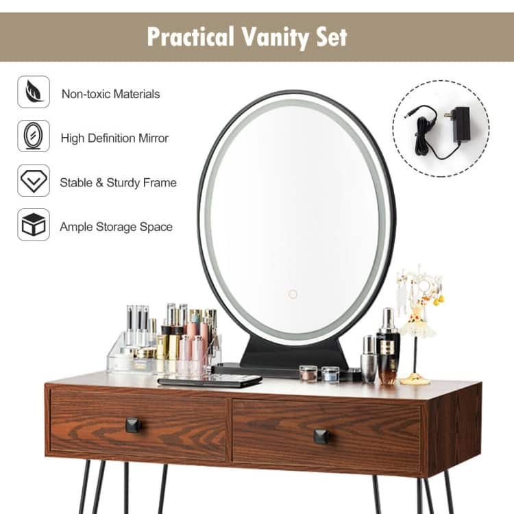 Industrial Makeup Dressing Table with 3 Lighting Modes - 31.5" x 16" x 53.5" (W x D x H)
