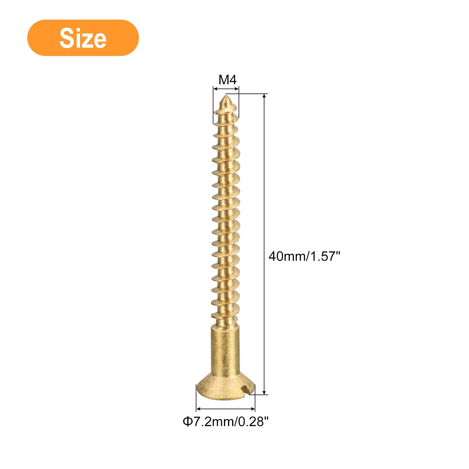 Brass Wood Screws, Slotted Drive Flat Head Self Tapping Screw Countersunk for Woodworking Furniture - Gold