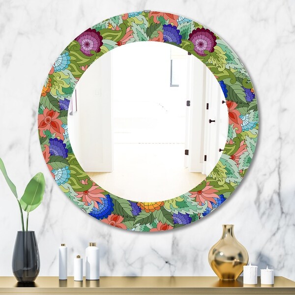 Designart 'Tropical Mood Foliage 2' Traditional Mirror - Frameless Oval ...