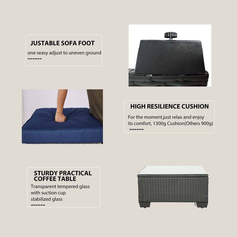 7-Piece PE Rattan Wicker Outdoor Patio Sectional Sofa Set with Cushions and Coffee Table