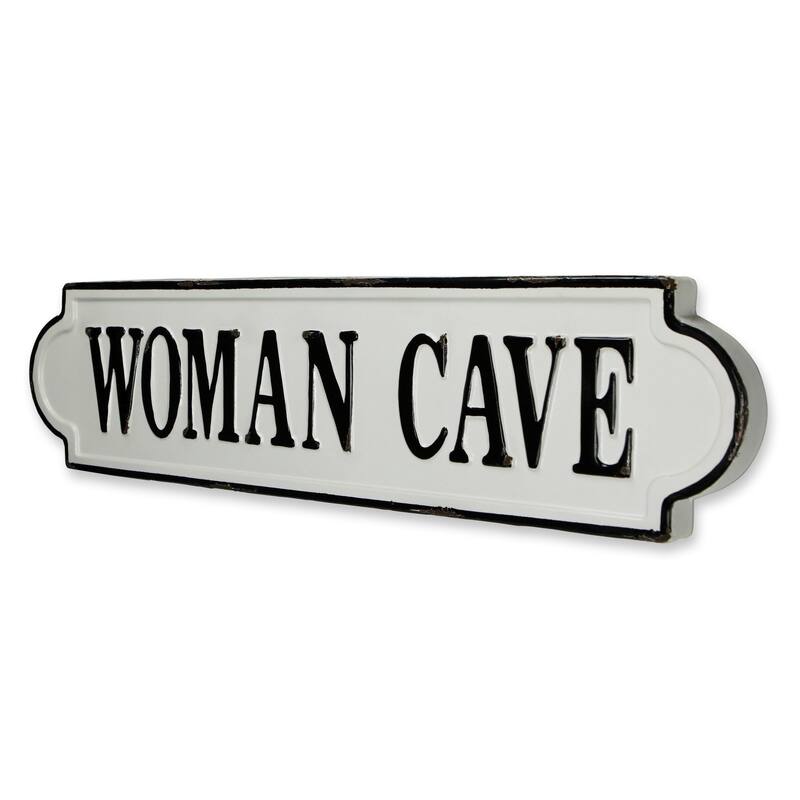 HomeRoots 8" X 32" White and Black Woman Cave Metal Wall Decor