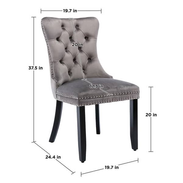 dimension image slide 2 of 3, High-end Tufted Velvet Upholstered Nailhead Dining Chair Set of 6