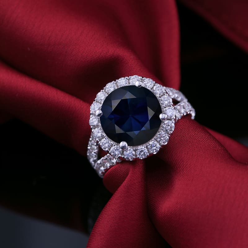 Auriya 18k Gold 4ctw Blue Sapphire Halo Diamond Engagement Ring 2ct TDW (H-I, VS1-VS2)