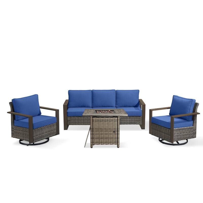 Pocassy 4/6/8PCS Sofa Swivel Chair with Fire Pit Table Set