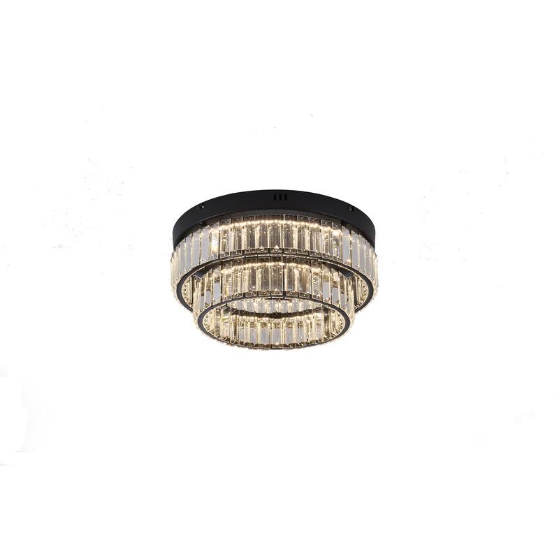 2-Light Satin Black Dimmable LED Flush Mount With Clear Crystals