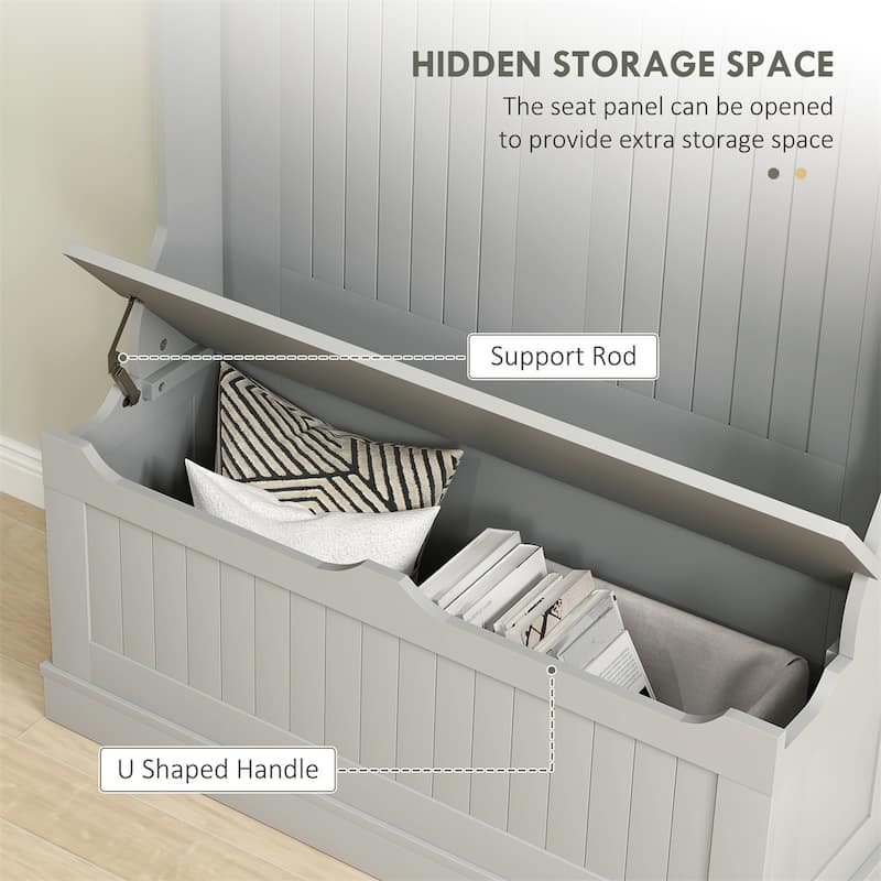MDF Hall Tree Storage Bench with LED Light and Hooks - 37.75" W x 13.5" D x 70.75" H